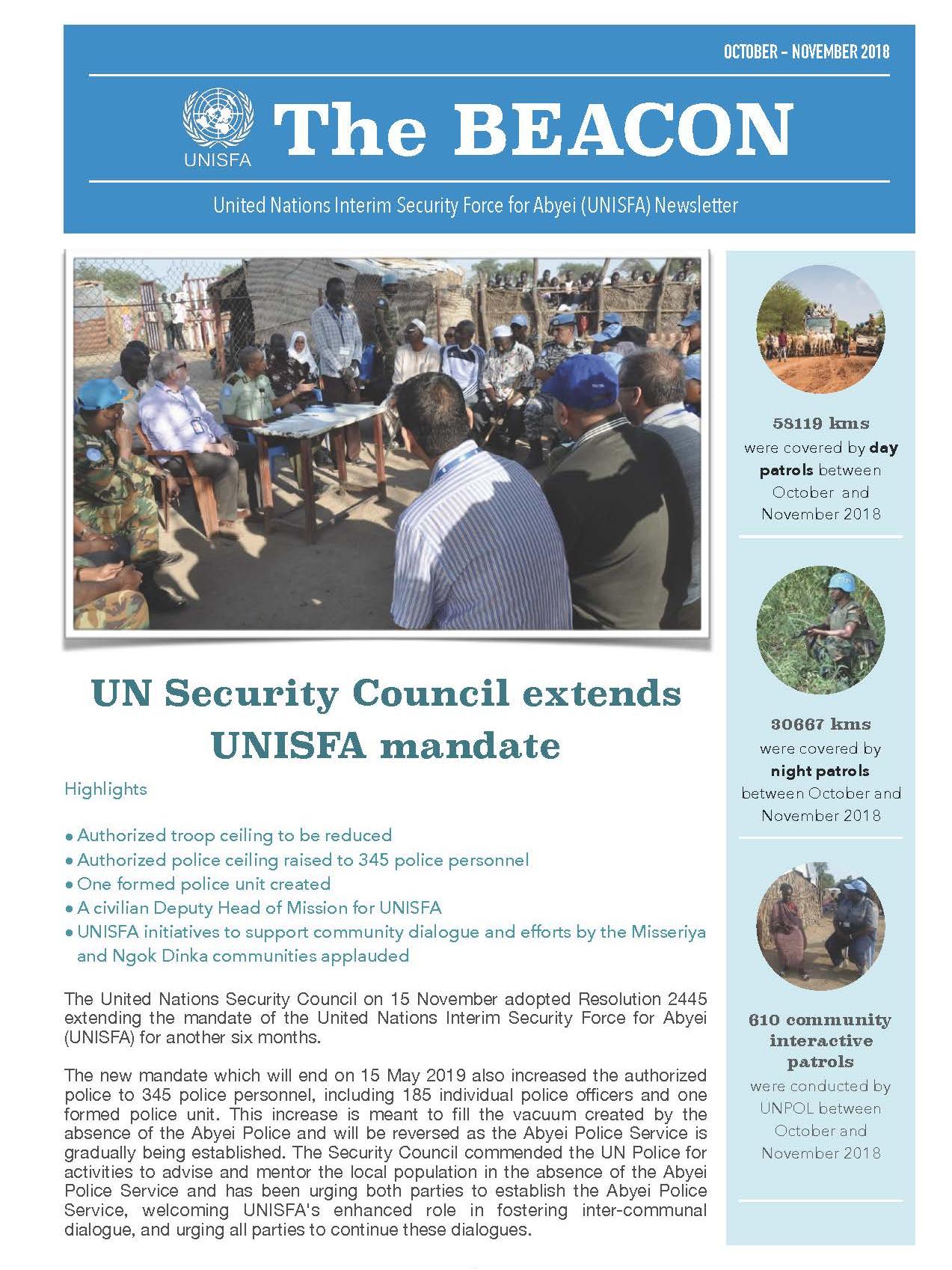 The Beacon is a UNISFA Newsletter for the months of October and November 2018.